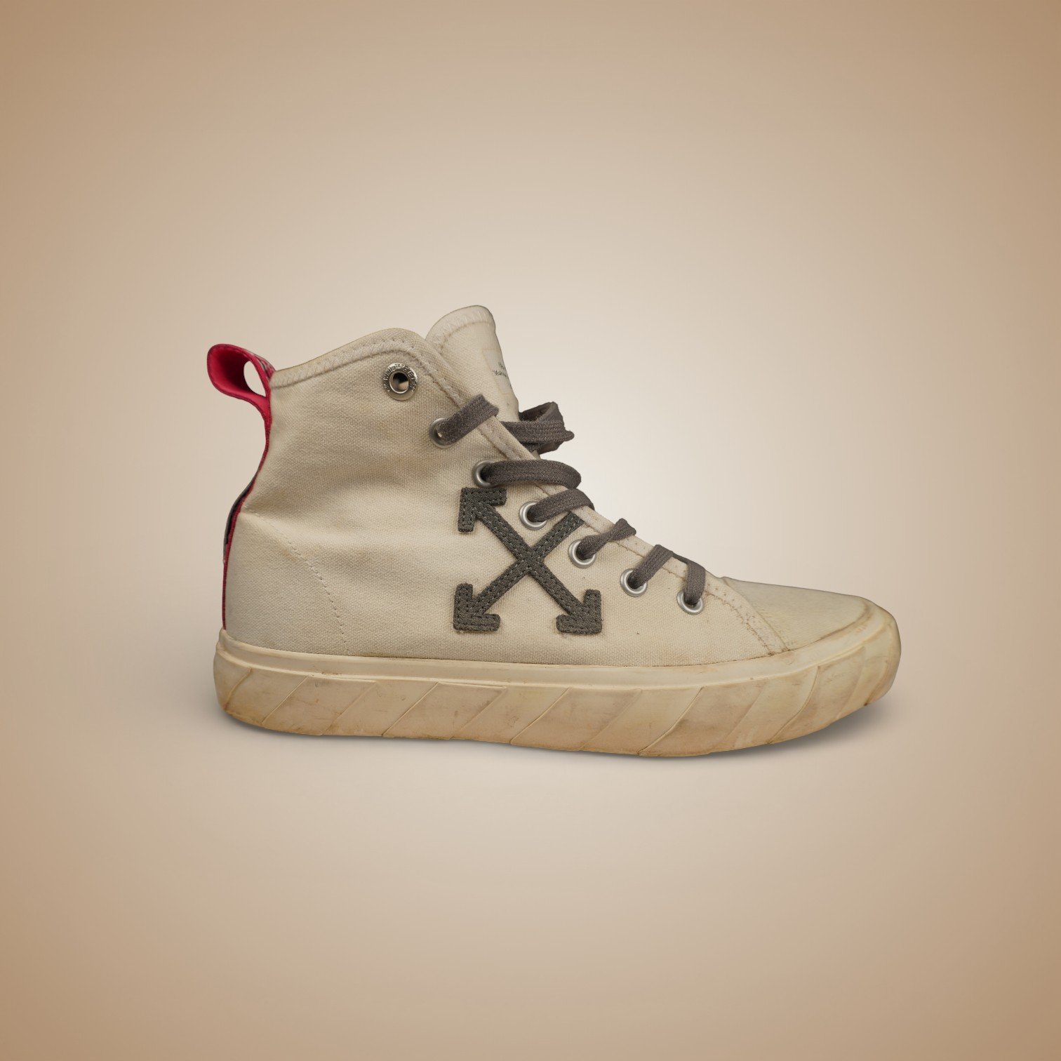 Off-White sneaker before restoration — dirty and yellowed